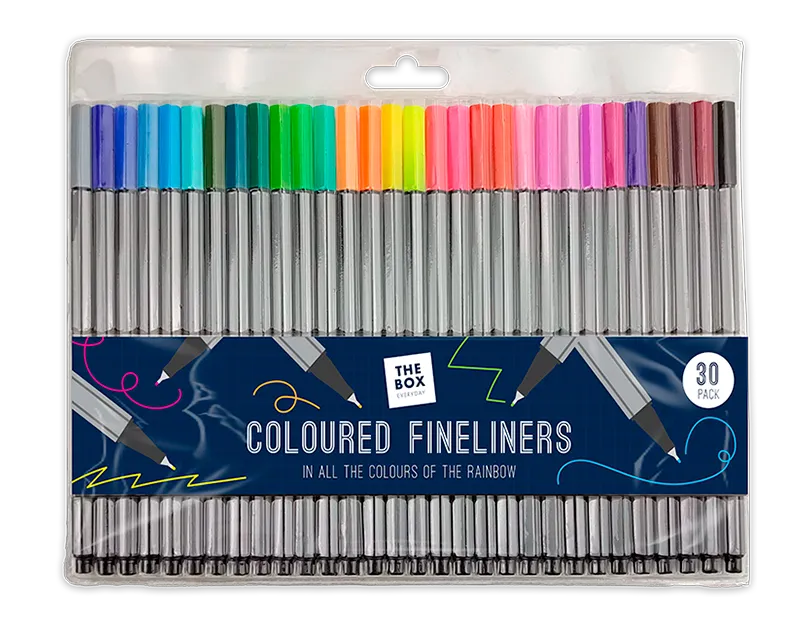 Assorted Coloured Fineliners 30pk