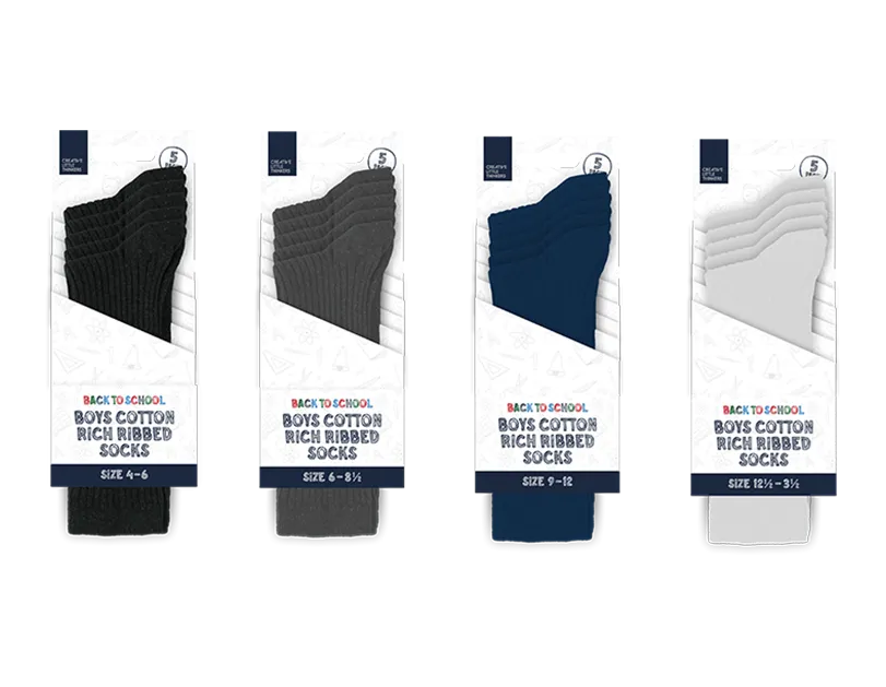 Boys Cotton Rich Ribbed Socks 5pk