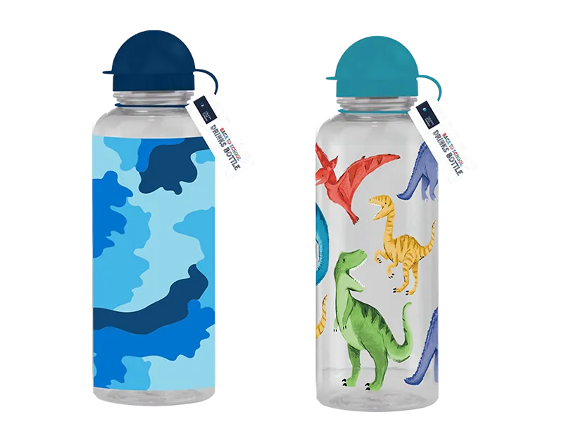 Boys Printed Drinks Bottle Dinosaur / Camo 600ml