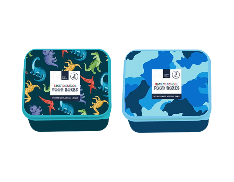 Boys Printed Food Boxes Dinosaur / Camo 3pk