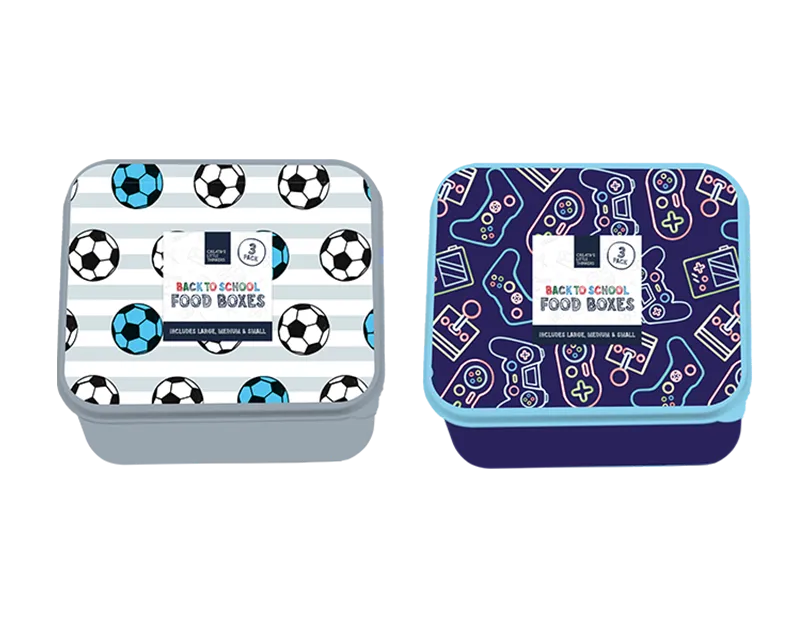Boys Printed Food Boxes Football / Gaming 3pk