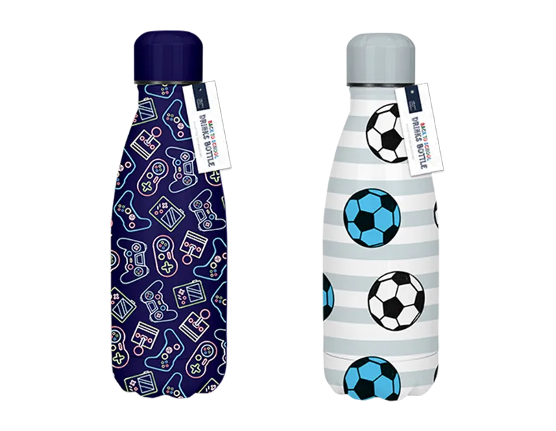 Boys Printed Metal Water Bottle Football / Gaming 350ml