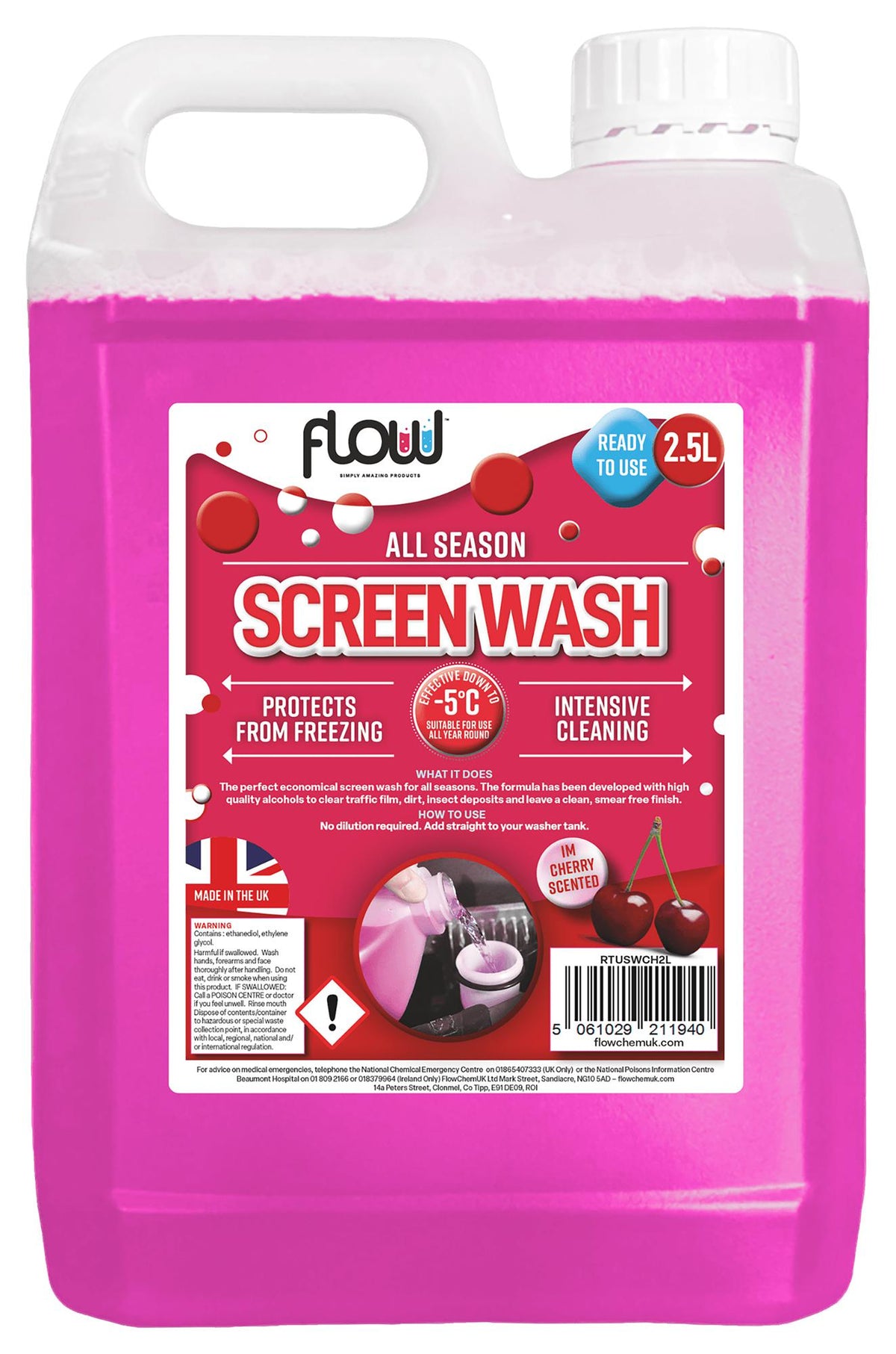 Flow 2.5L Cherry Ready to Use Screen Wash