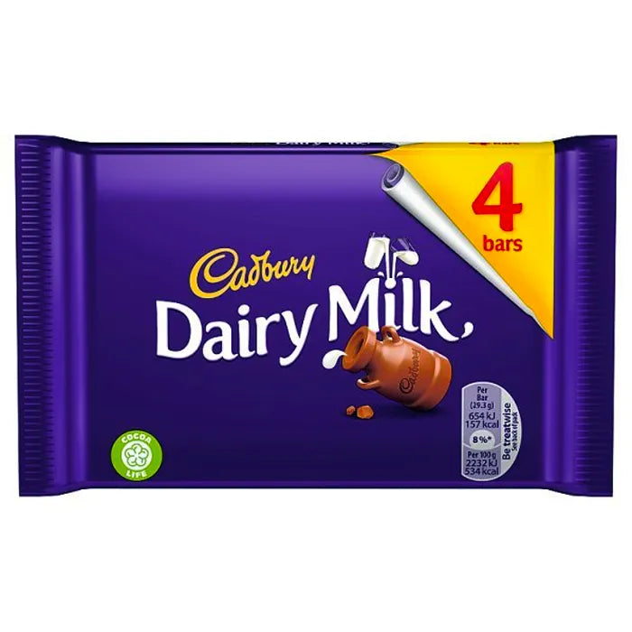 Cadbury Dairy Milk Chocolate Bar 4pk