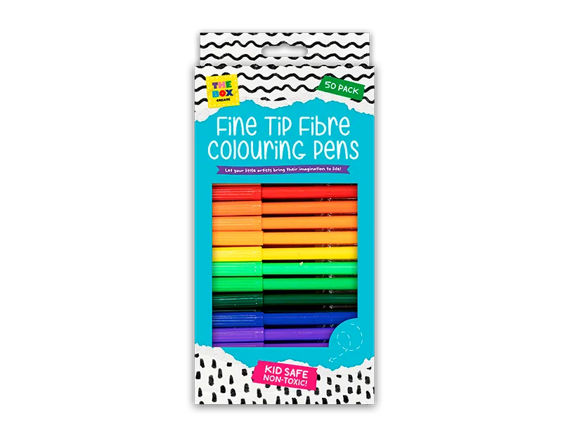 Fine Tip Fibre Colouring Pens 50pk