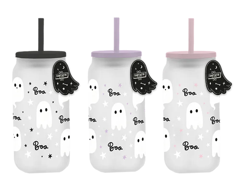 Ghost Glass Mason Jar with Straw