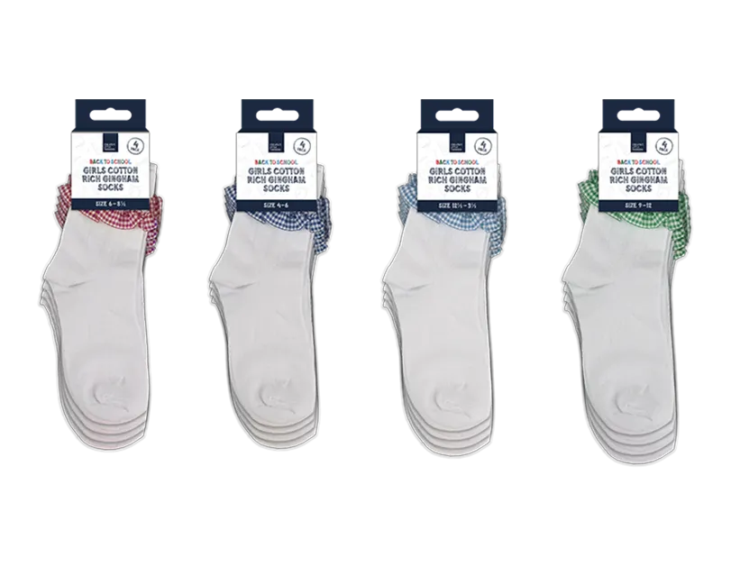 Girls Cotton Rich Gingham Socks 4pk