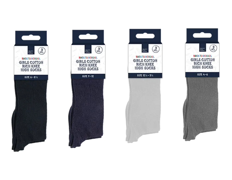 Girls Cotton Rich Knee High Socks 3pk