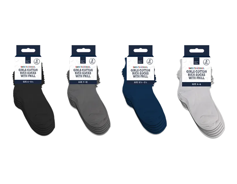 Girls Cotton Rich Socks with Frill 5pk