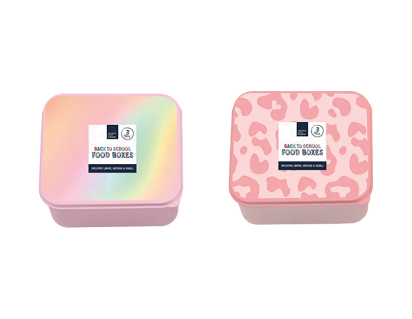 Girls Printed Food Boxes Pastel /Animal Print 3pk