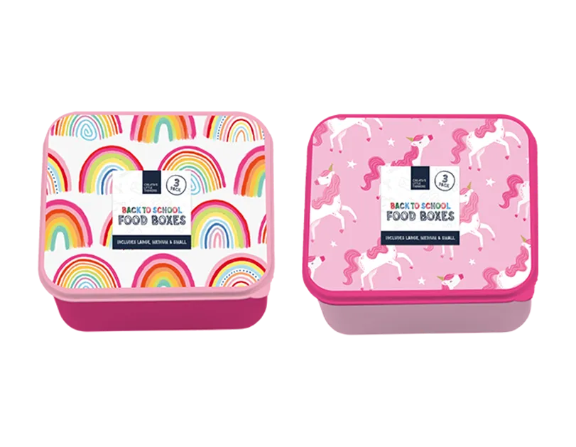 Girls Printed Food Boxes Rainbow / Unicorn 3pk
