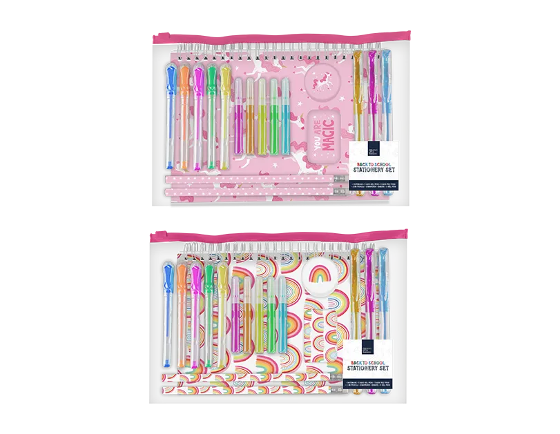 Girls Stationery Set Rainbow / Unicorn 18pk