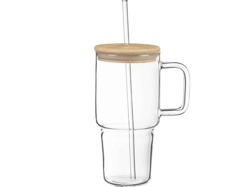 Glass Tumbler with Straw & Bamboo Lid 800ml