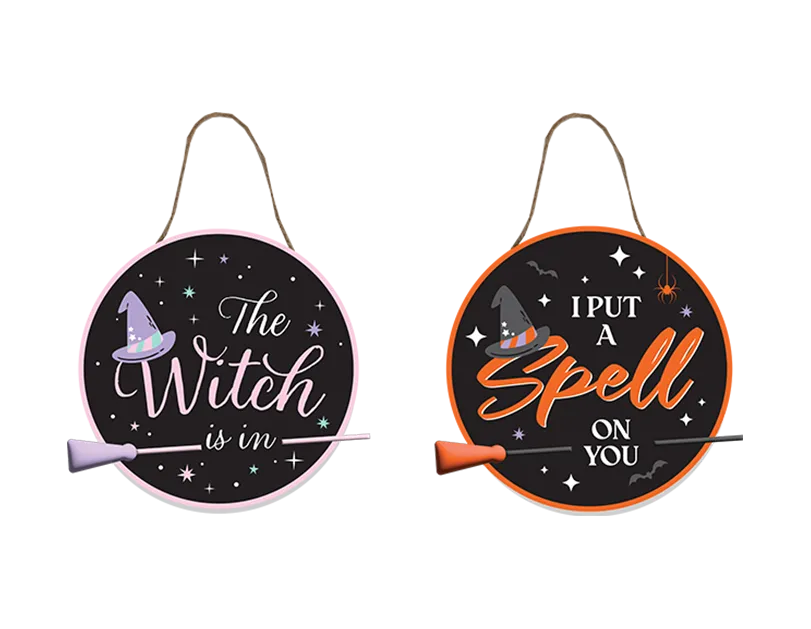 Hanging Witch Plaque with Broomstick