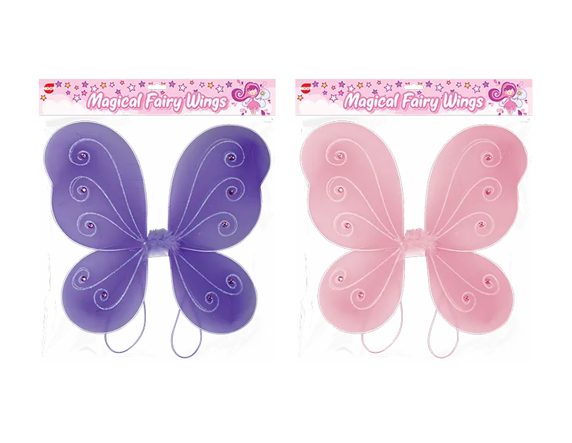 Purple and pink fairy wings with 'Magical Fairy Wings' packaging on a white background