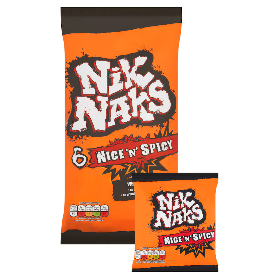 Nik Naks Nice 'N' Spicy Crisps 6 x 20g