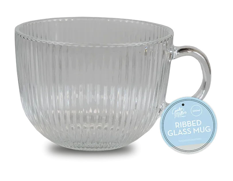 Ribbed Glass Mug 500ml