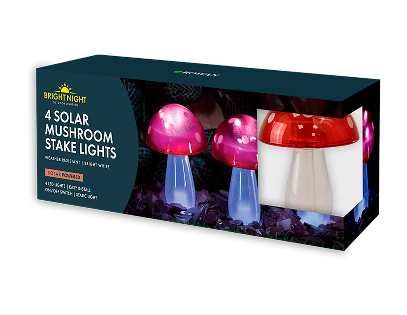 Solar LED Mushroom Stake Lights 4pk