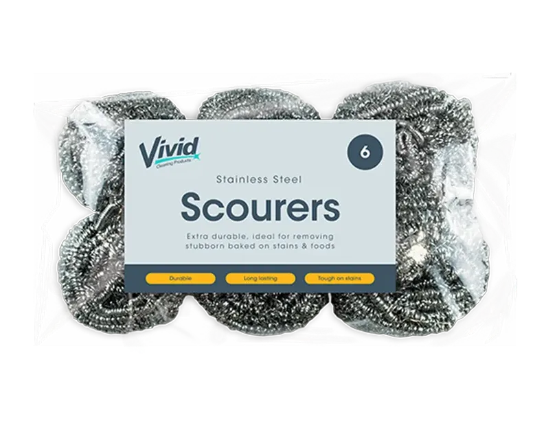 Vivid Stainless Steel Scourers - 6 Pack