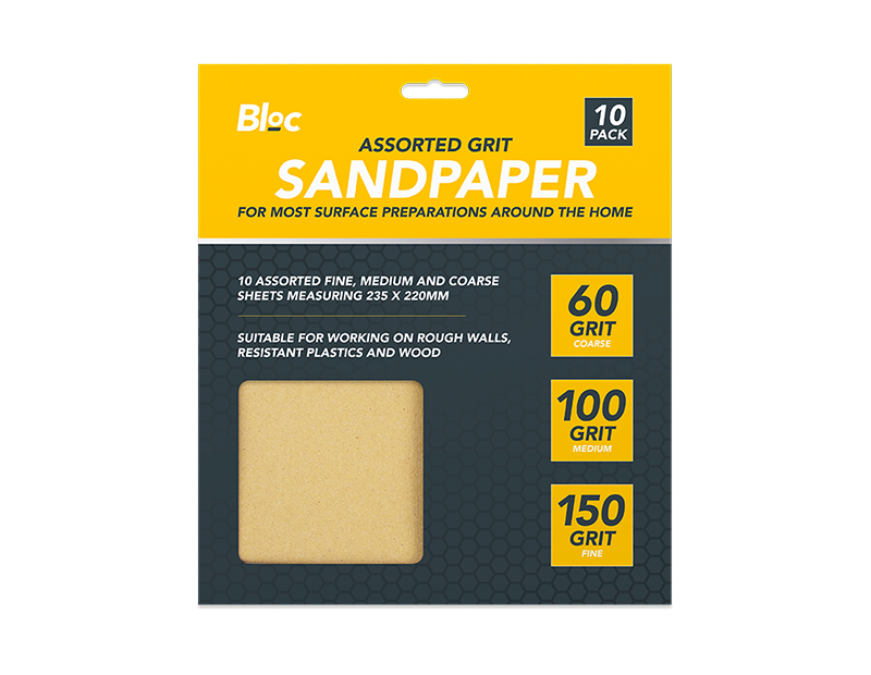 Bloc Assorted Grit Sandpaper 10 Sheets