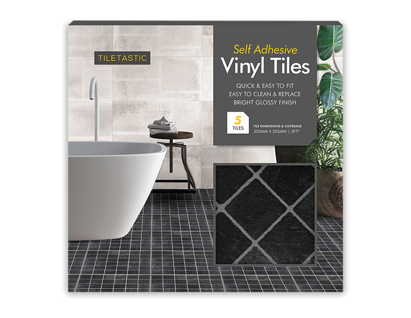 Dark Square A/Sive Vinyl Floor Tiles 5pk