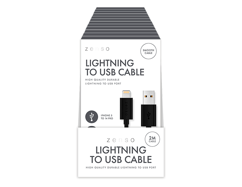 Black USB- Lightning 2m Cable