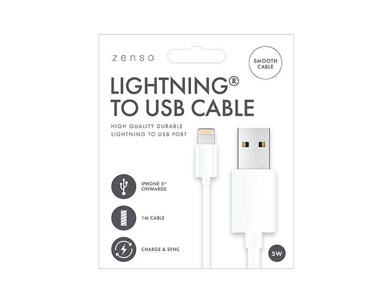 Zenso White iPhone Lightening To USB 1m
