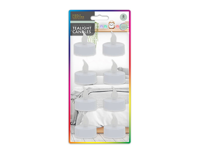 Flameless LED Colour Change Tealight 8pk