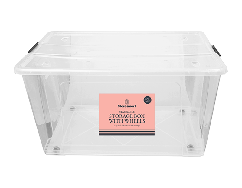 Clip Lid Storage Box with Wheels 80L