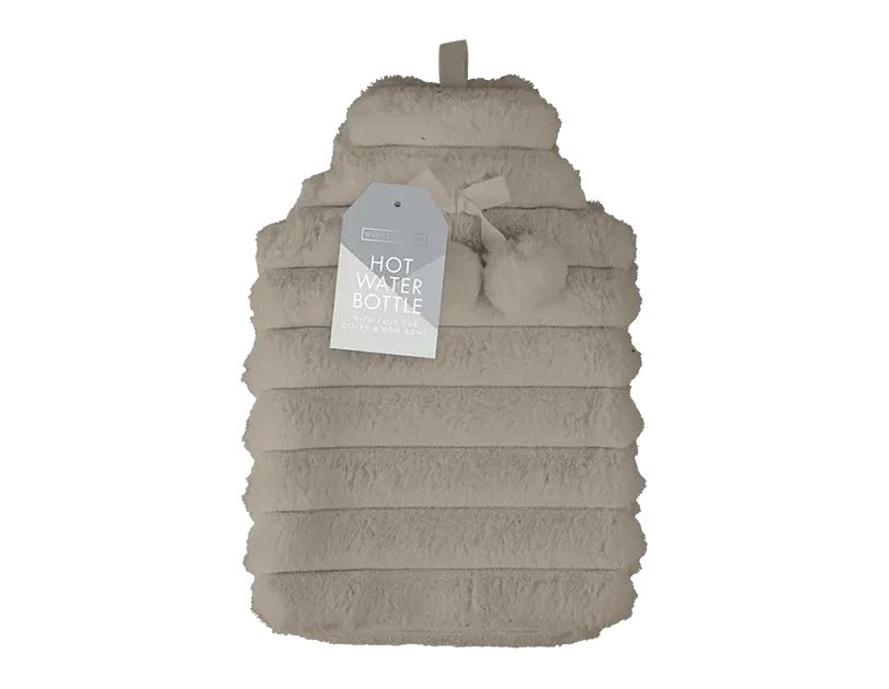 Faux Fur Ribbed Hot Water Bottle 1.7L