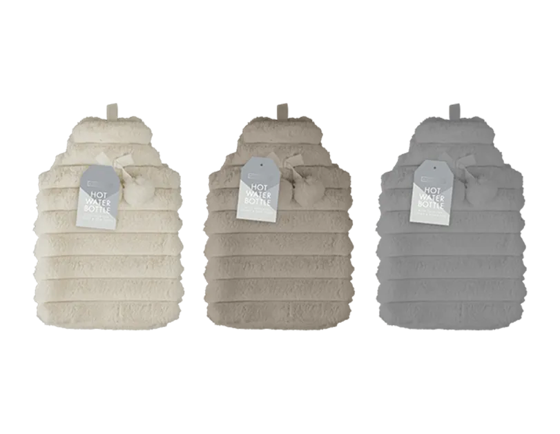 Faux Fur Ribbed Hot Water Bottle 1.7L