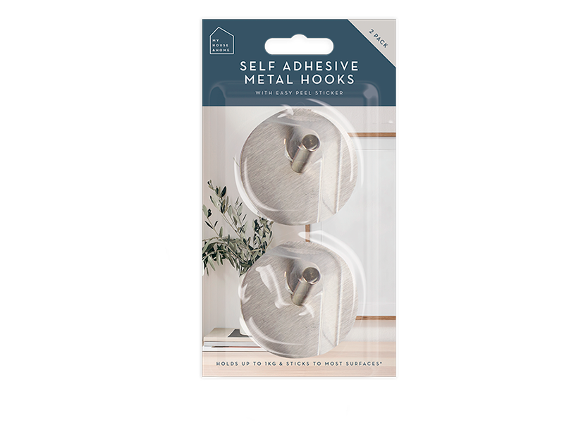 Metal Self Adhesive Hooks 2pk