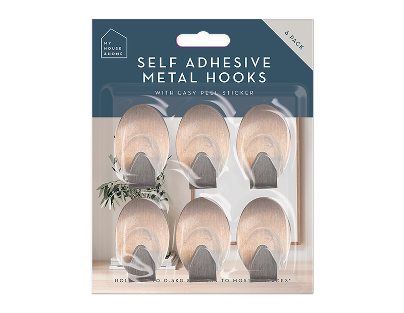 Metal Self Adhesive Hooks 6pk