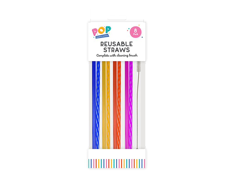 Multicolour Reusable Straws 8pk