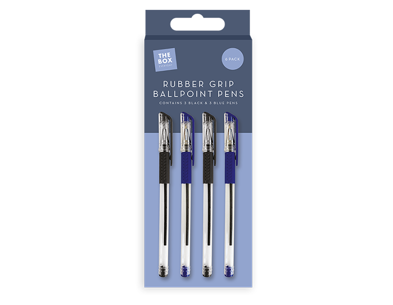 Rubber Grip Ballpoint Pens 6pk