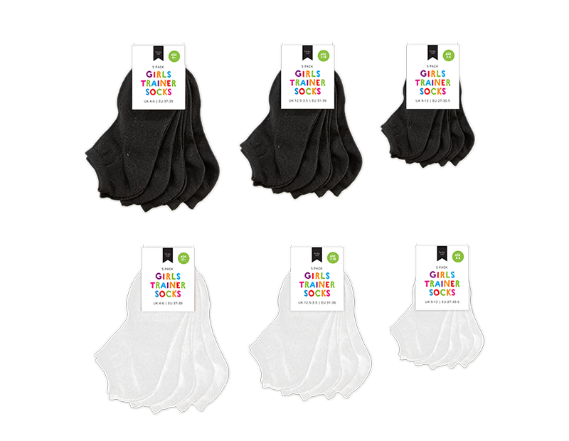 Girls Plain Trainer Socks 5pk
