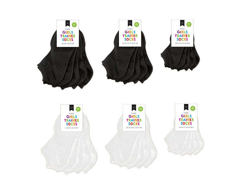 Girls Plain Trainer Socks 5pk