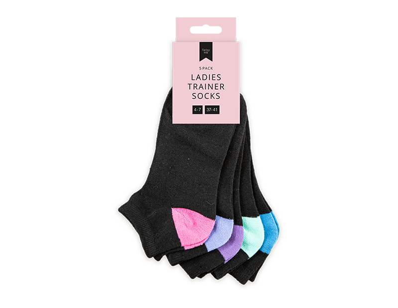 Ladies Black Trainer Socks 5Pk