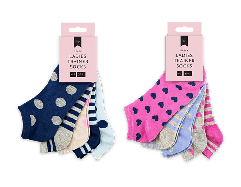 Ladies Printed Trainer Socks 5pk