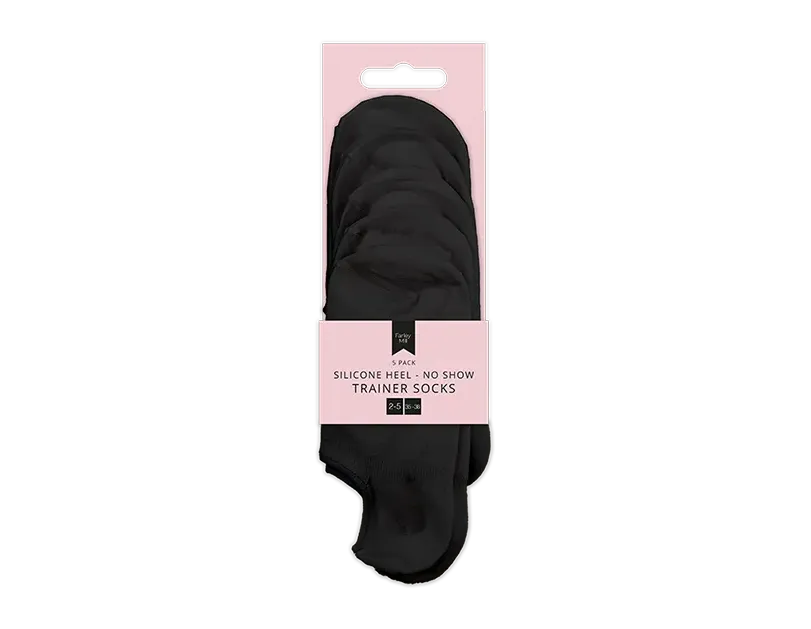 Ladies No Show Trainer Socks with Heel 5pk