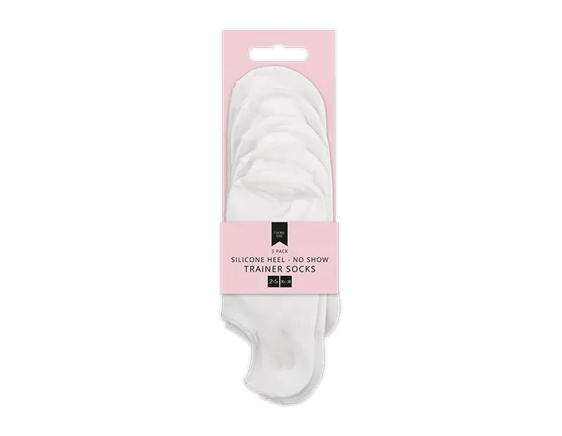 Ladies No Show Trainer Socks with Heel 5pk