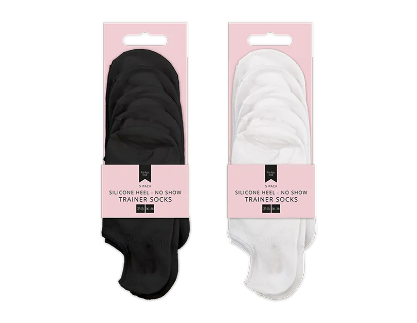 Ladies No Show Trainer Socks with Heel 5pk