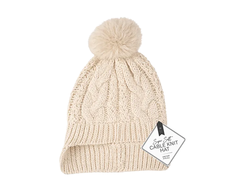 Cable Knit Hat with Pom Pom
