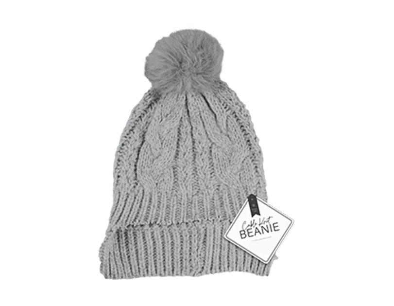 Cable Knit Hat with Pom Pom