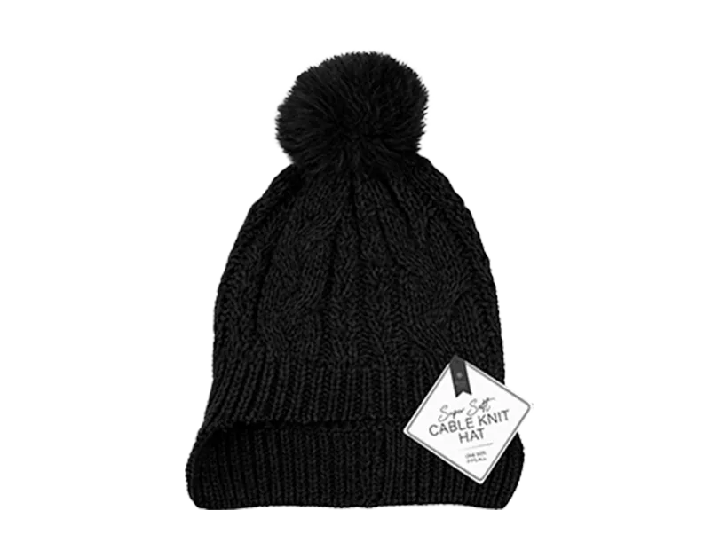 Cable Knit Hat with Pom Pom