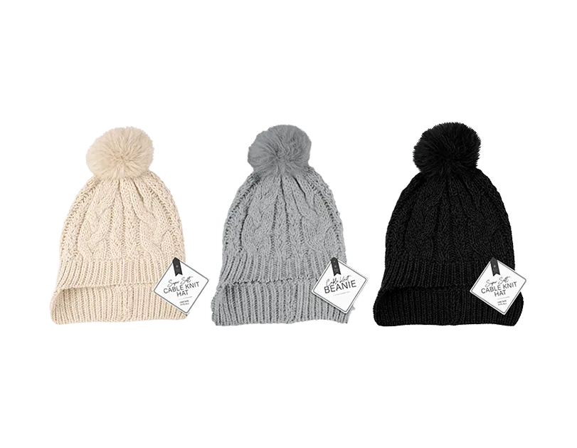 Cable Knit Hat with Pom Pom