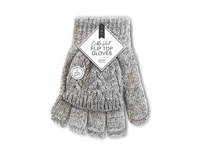Ladies Cable Knit Flip Top Gloves