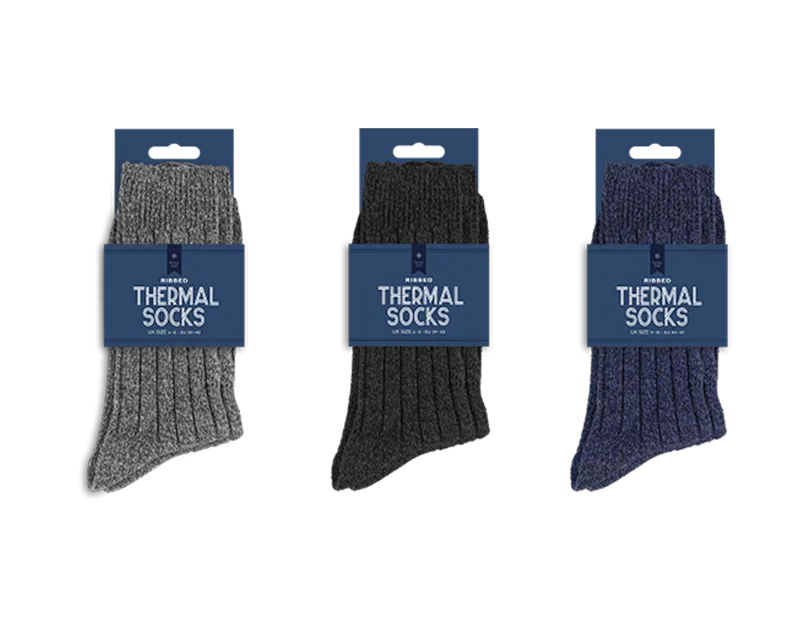 Men's Plain Ribbed Thermal Socks 2pk