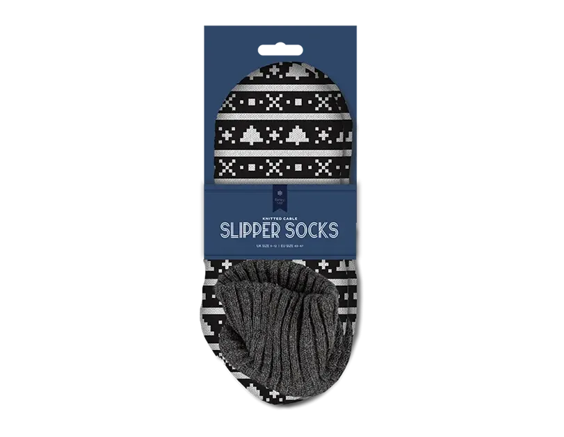 Men's Pattern Knit Cable Slipper Socks