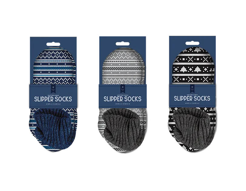 Men's Pattern Knit Cable Slipper Socks